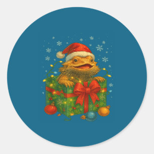 Funny Bearded Dragons Santa Christmas Tree Lights  Classic Round Sticker