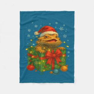 Funny Bearded Dragons Santa Christmas Tree Lights  Fleece Blanket