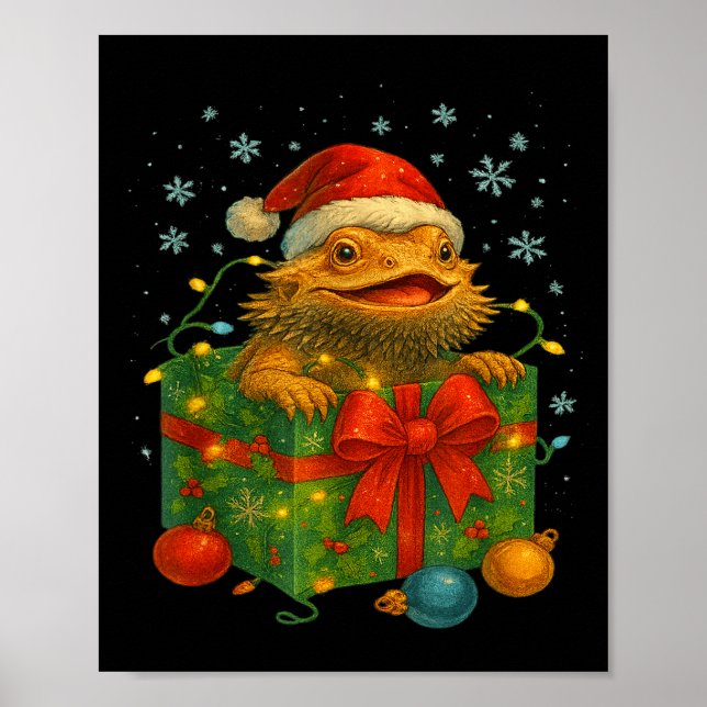 Funny Bearded Dragons Santa Christmas Tree Lights  Poster (Front)