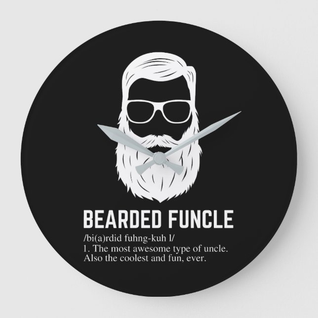 Funny Bearded Funcle long sleeve for Men Large Clock (Front)
