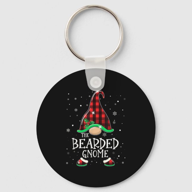 Funny Bearded Gnome Buffalo Plaid Matching Christm Key Ring (Front)