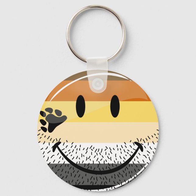 Funny Bearded Happy Gay Bear Pride Flag Key Ring (Front)