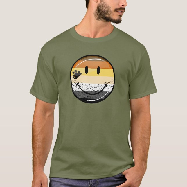 Funny Bearded Happy Gay Bear Pride Flag T-Shirt (Front)