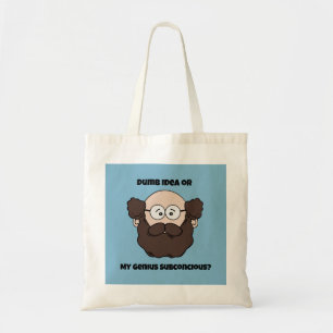 Funny Bearded Professor Cartoon, Genius or Dumb Tote Bag