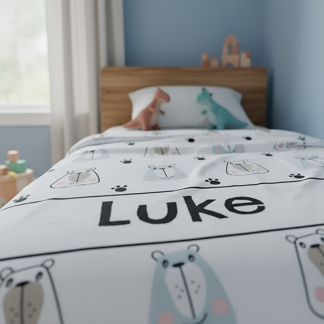 Funny Bears Kids  Fleece Blanket (kids fleece blanket with name and bears)