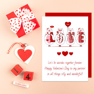 Funny Bears Red Hearts Romantic Valentines Day Holiday Card