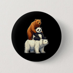 Funny bears stacked panda grizzly polar bear trio 6 cm round badge