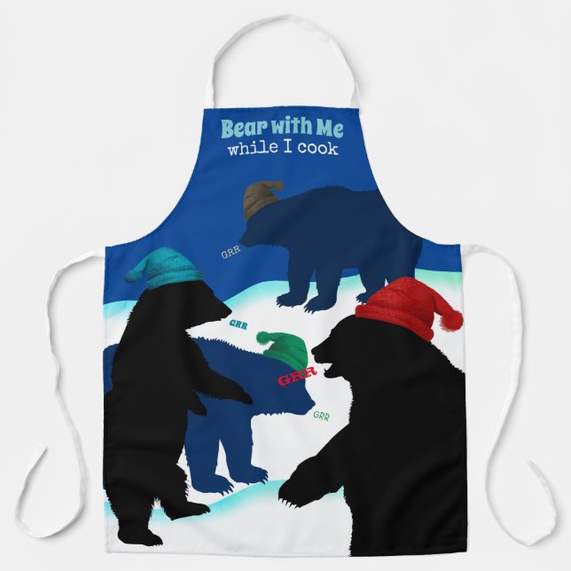Funny bears wearing winter hats holiday cooking apron (Front)
