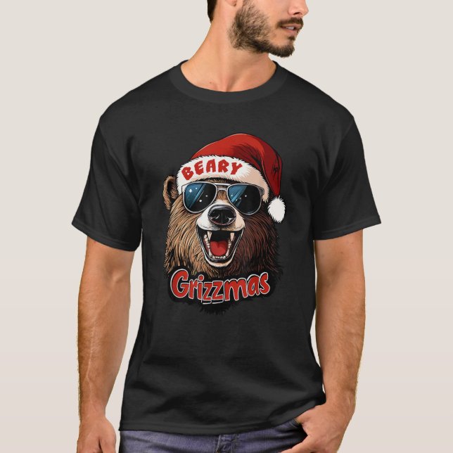 Funny Beary Grizzmas Grizzly Bear Christmas Cool R T-Shirt (Front)