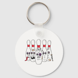 Funny Beat Up Bowling Pins Key Ring