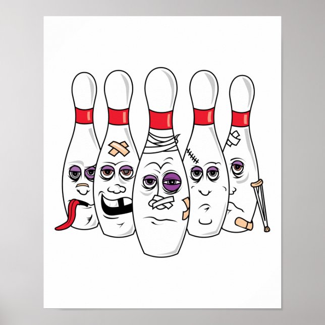 Funny Beat Up Bowling Pins Poster (Front)