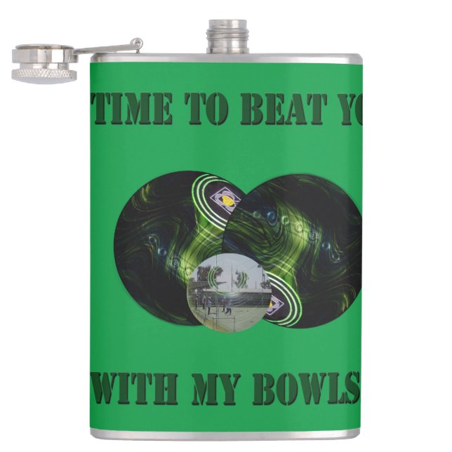 Funny Beating You At Lawn Bowls, Hip Flask (Opened)