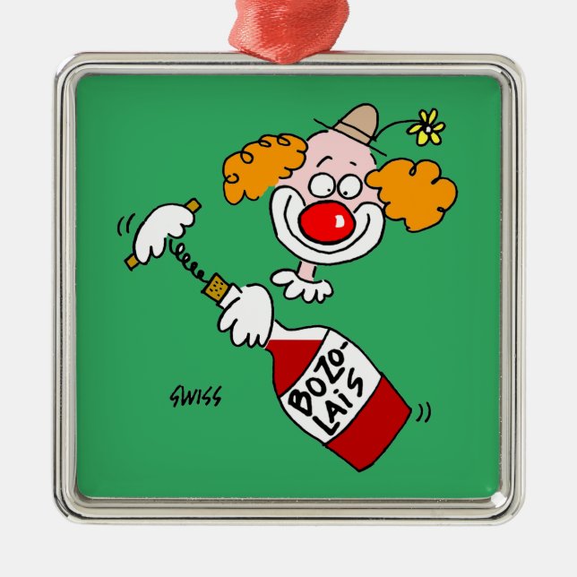 Funny Beaujolais Wine Cartoon Oenophiles Christmas Metal Ornament (Front)
