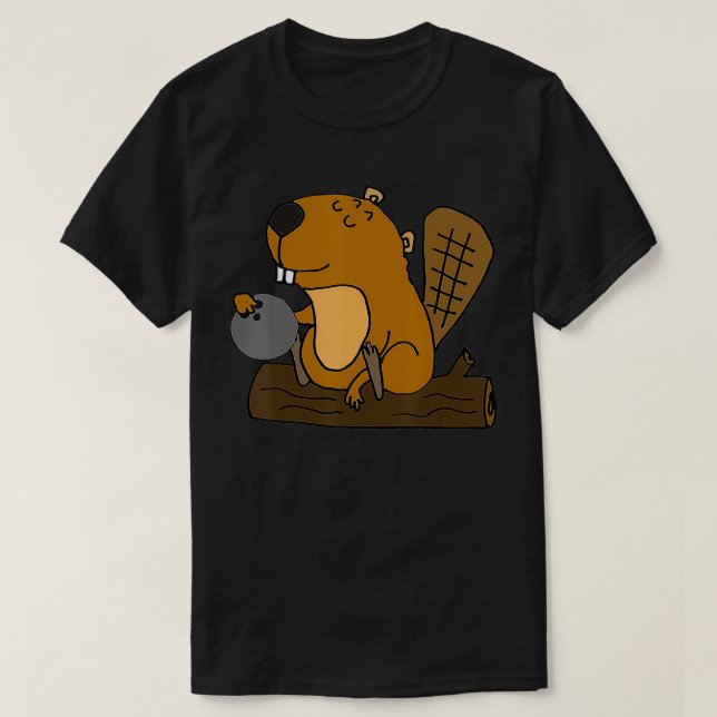 Funny Beaver Bowling toon  1  T-Shirt (Design Front)