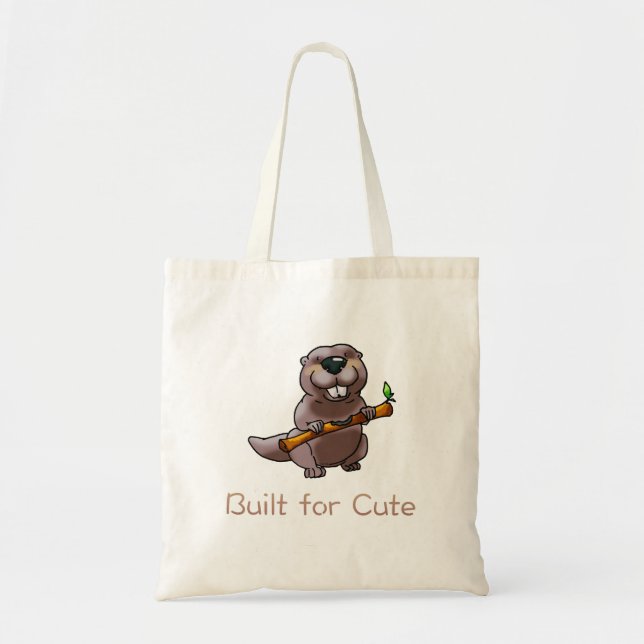 Funny Beaver Cartoon – Built for Cute Tote Bag (Front)