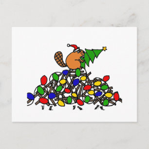Funny Beaver Christmas Dam with Lights Holiday Postcard