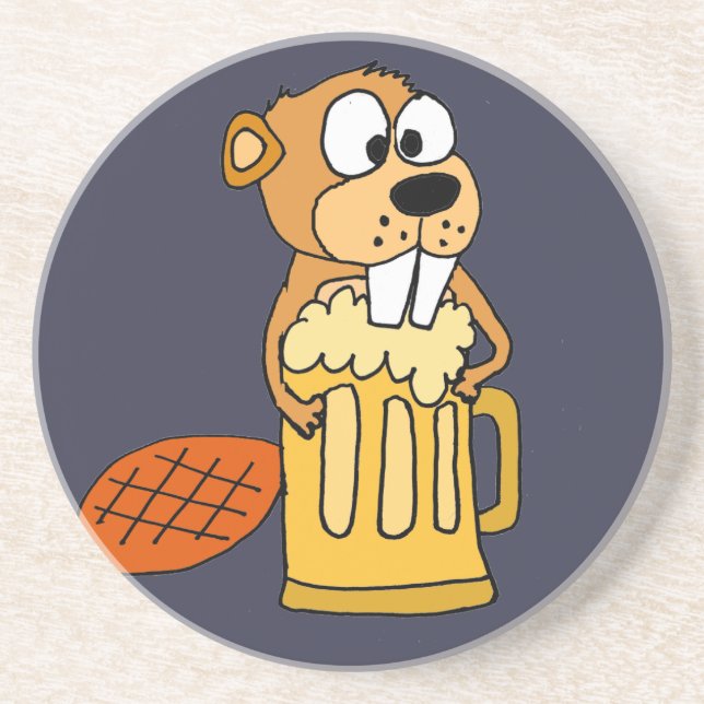 Funny Beaver Drinking Beer Coaster (Front)
