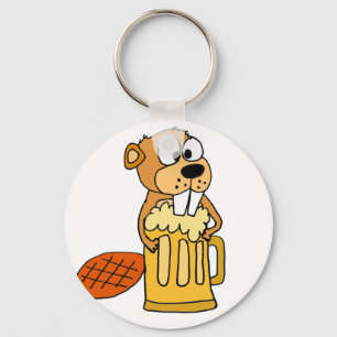 Funny Beaver Drinking Beer Key Ring
