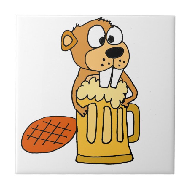 Funny Beaver Drinking Beer Tile (Front)