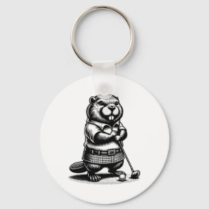 Funny Beaver Golfer Swing Golfing Rodent Sports Key Ring
