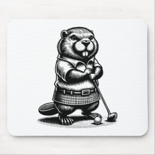 Funny Beaver Golfer Swing Golfing Rodent Sports Mouse Pad