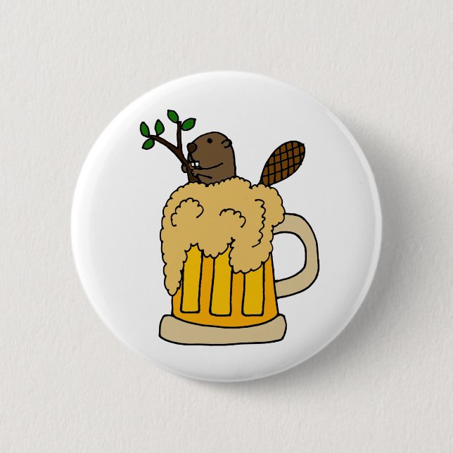Funny Beaver in Beer Mug 6 Cm Round Badge (Front)