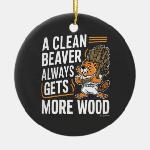 Funny Beaver Lumber Pun Vintage Art Ceramic Ornament