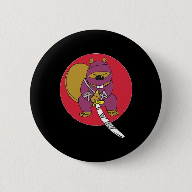 Funny Beaver . Ninja Beaver  6 Cm Round Badge (Front)