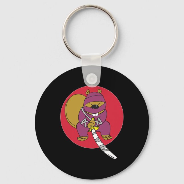 Funny Beaver . Ninja Beaver  Key Ring (Front)