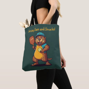 Funny Beaver Pickleball Tote Bag