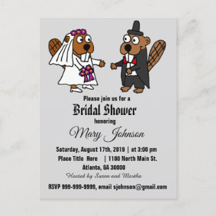 Funny Beaver Wedding Cartoon Invitation Postcard