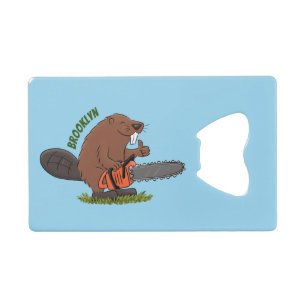 Funny beaver with chainsaw cartoon humour
