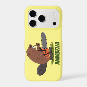 Funny beaver with chainsaw cartoon humour