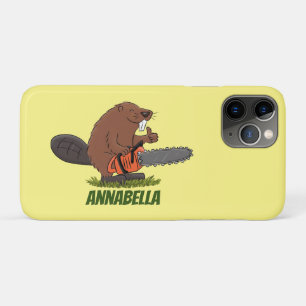 Funny beaver with chainsaw cartoon humour iPhone 11 pro case