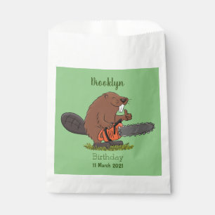 Funny beaver with chainsaw cartoon humour favour bag