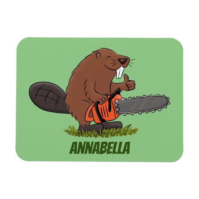 Funny beaver with chainsaw cartoon humour magnet (Horizontal)