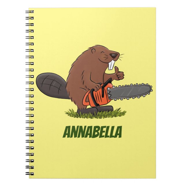 Funny beaver with chainsaw cartoon humour notebook (Front)