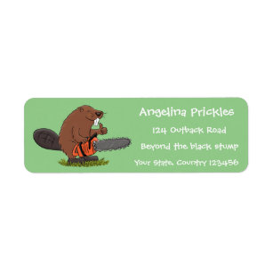 Funny beaver with chainsaw cartoon humour return address label