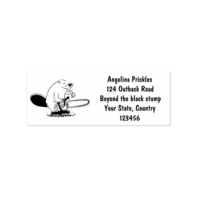 Funny beaver with chainsaw cartoon humour rubber stamp (Imprint)