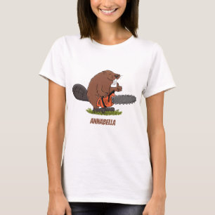 Funny beaver with chainsaw cartoon humour T-Shirt