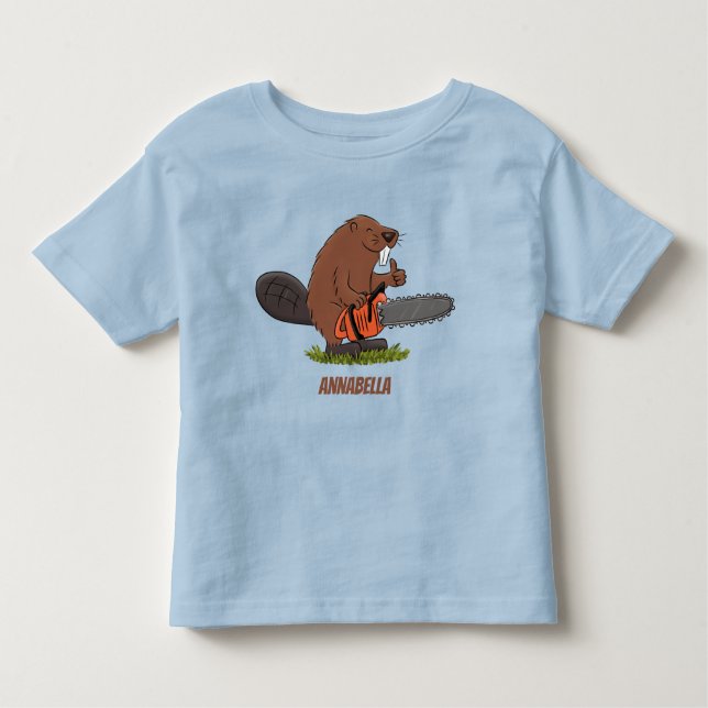 Funny beaver with chainsaw cartoon humour toddler T-Shirt (Front)
