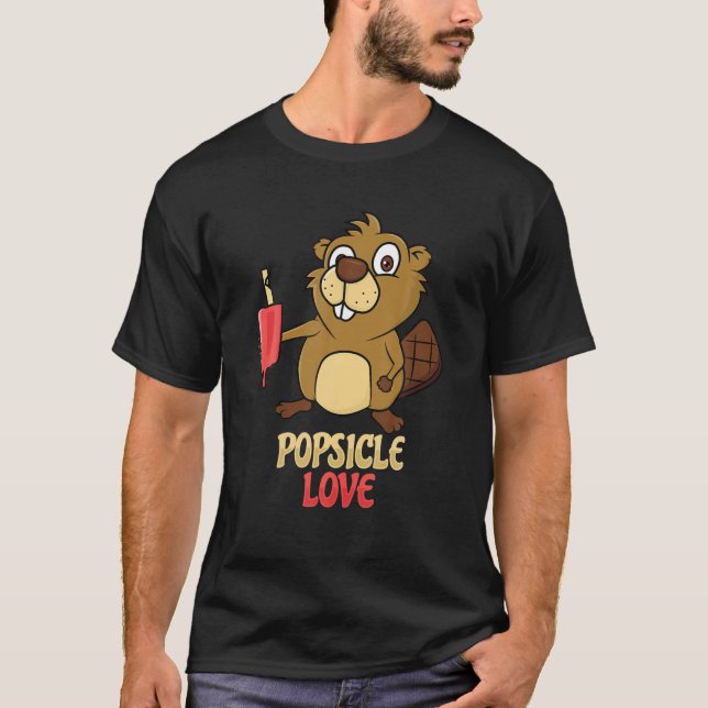 Funny Beaver With Popsicle Ice Cream T-Shirt (Front)