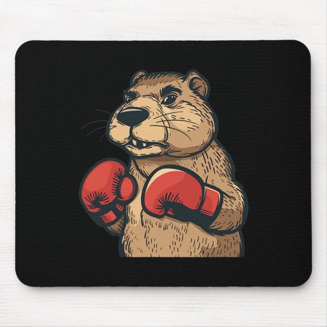Funny Beaver With Red Boxing Gloves Costume  Mouse Pad (Front)
