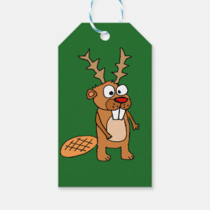 Funny Beaver with Reindeer Antlers Christmas Art Gift Tags