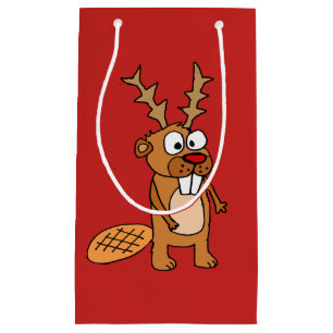 Funny Beaver with Reindeer Antlers Christmas Art Small Gift Bag