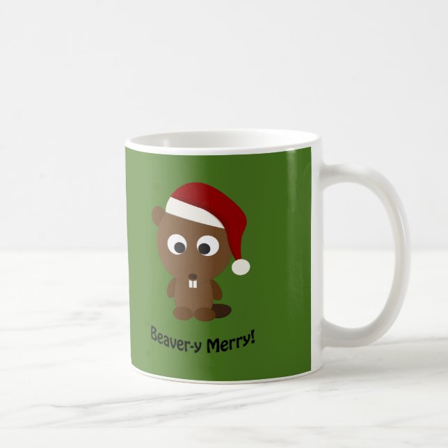 Funny Beaver-y Merry! Santa Beaver Coffee Mug (Right)