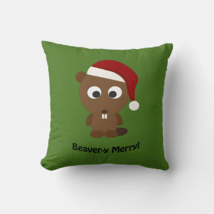 Funny Beaver-y Merry! Santa Beaver Cushion