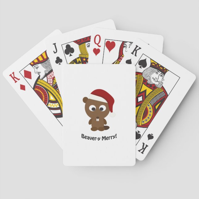 Funny Beaver-y Merry! Santa Beaver Playing Cards (Back)