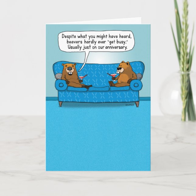 Funny Beavers Not Getting Busy Anniversary Card (Front)