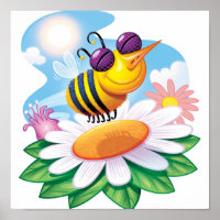 FUnny Bee Cartoon on Daisy